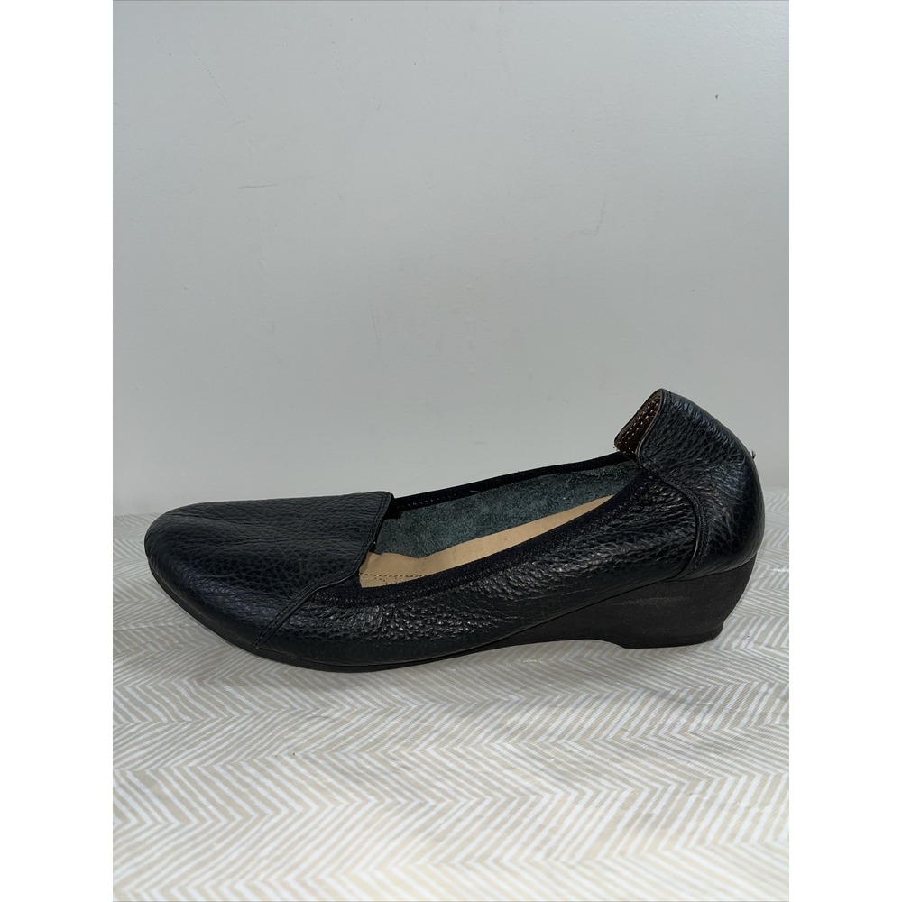 Geox Womens Respira Black Pebble Leather Wedges 39/9‎ Flat Ballet Shoes Comfort